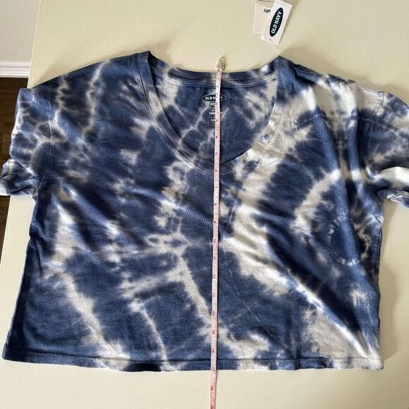 NWT Old Navy Small (Petite) Navy Blue Tie-Dye V-Neck Boxy Loose-Fit Crop Tee - Picture 12 of 14